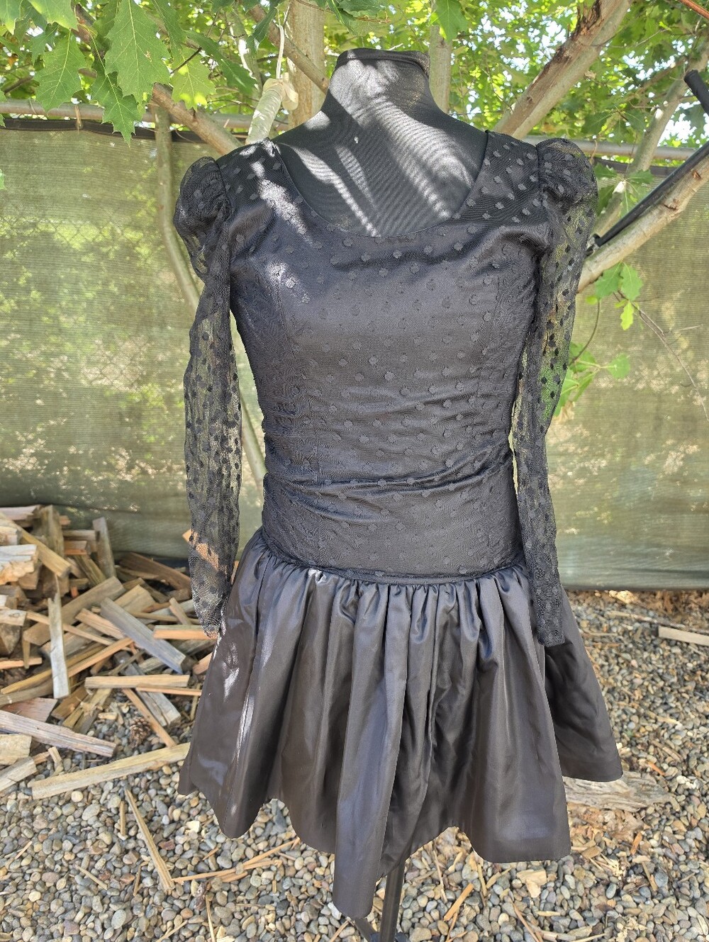 Vtg 80's Black Whimsigoth Bubble Dress Sheer Swiss Dot Prom Party Glam Gothic